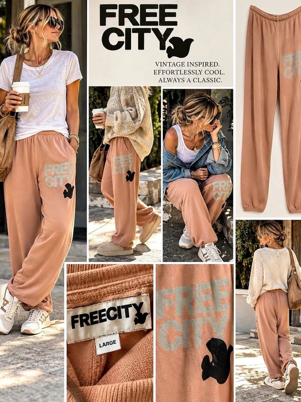 Free City Graphic Jogger Pants in Brown Size Large Like New